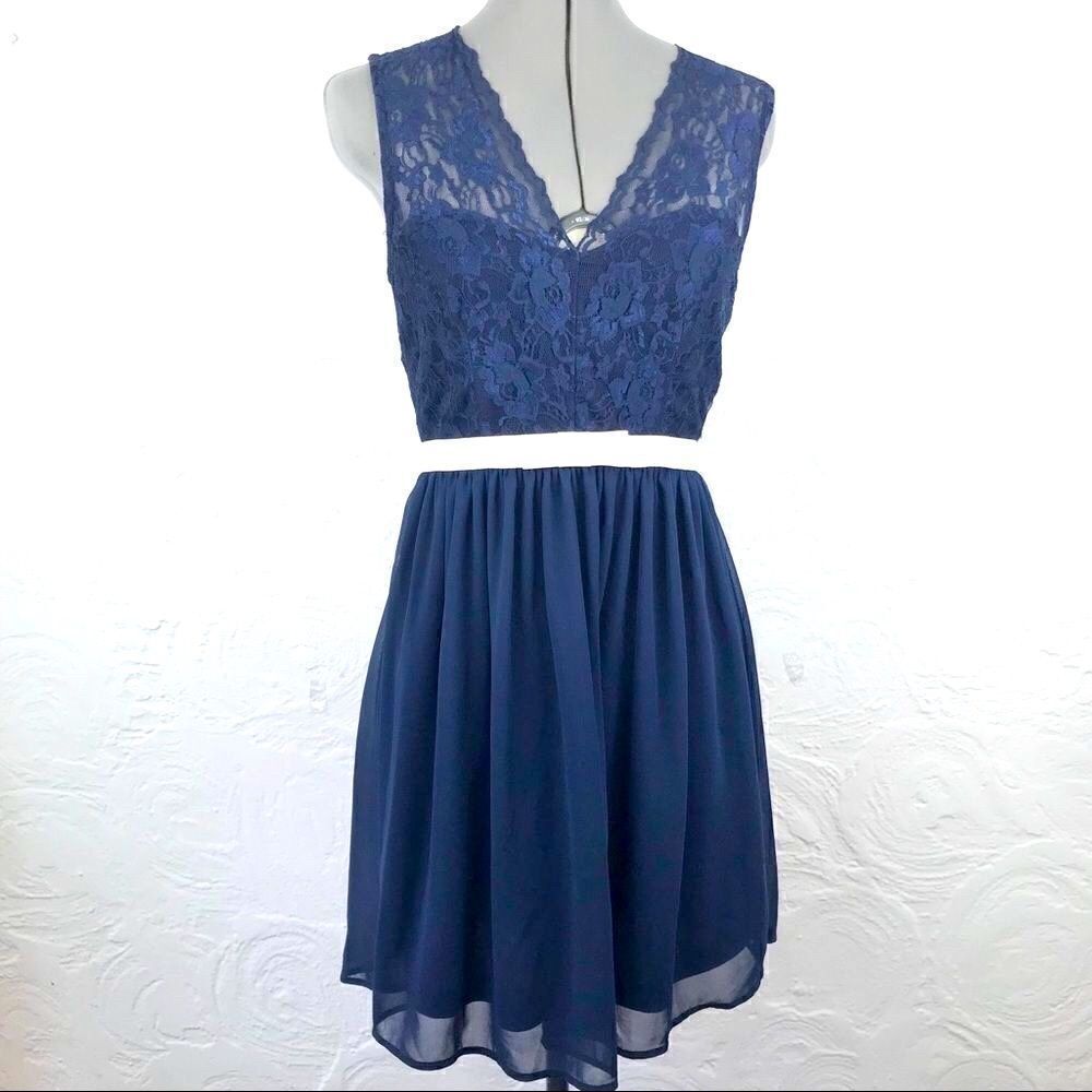 ASOS Navy/cream bow Lace A-Line sleeveless Dress-6